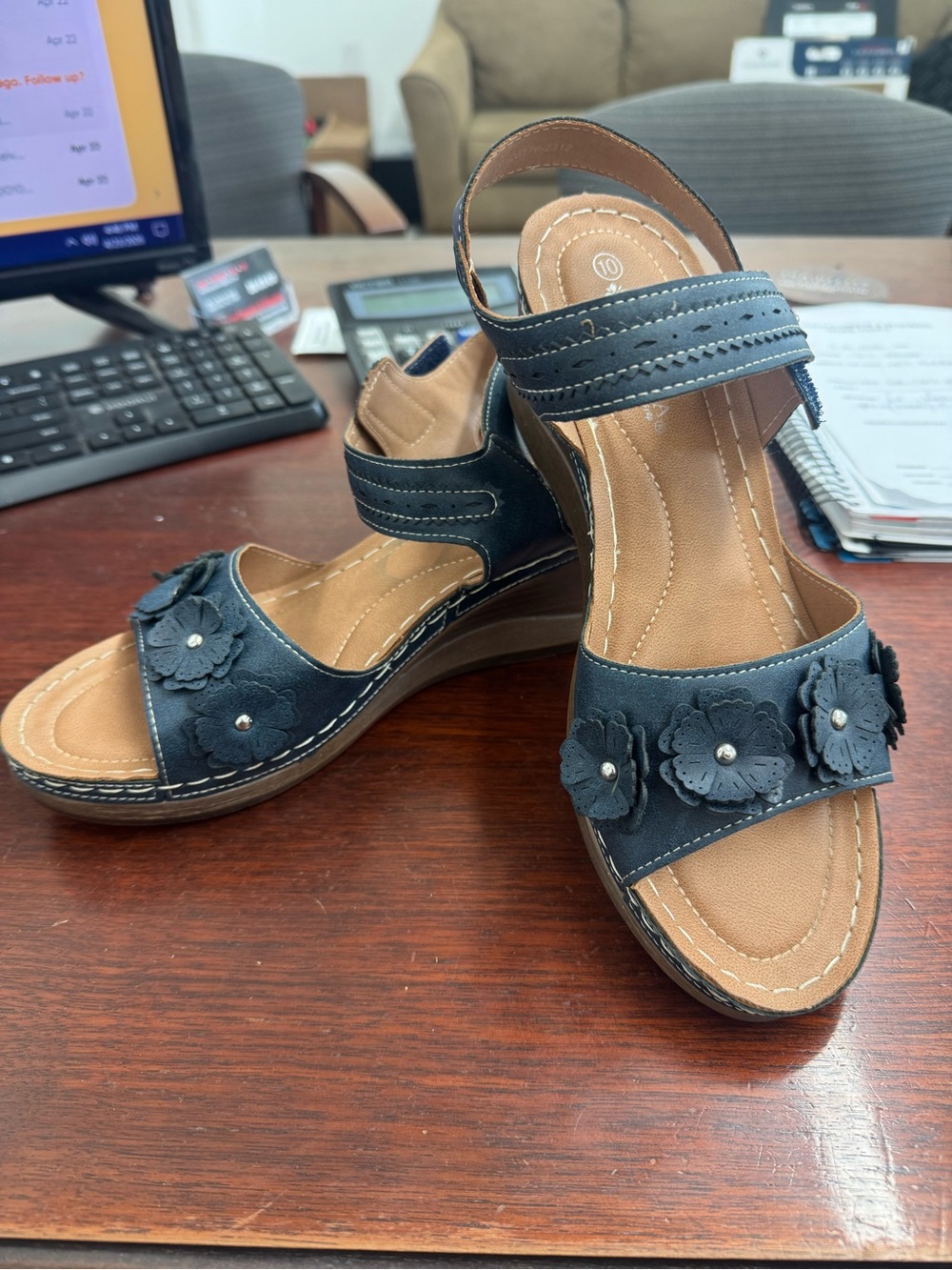 Spring Step Navy Floral Wedge